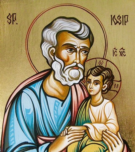 Icone de saint Joseph tenant l'enfant Jésus dans ses bras